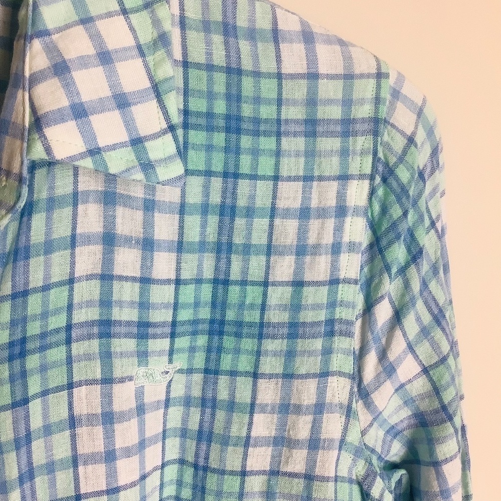 Vineyard Vines Women's Linen Relaxed Checks Button Down Shirt Size 4 - Picture 4 of 13